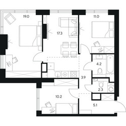 Планировка трехкомнатной(квартира) площадью 73 квадратных метров в ЖК “ЖК Нексус от Аквилон”