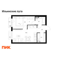Планировка однокомнатной(квартира) площадью 38.4 квадратных метров в “ЖК Ильинские луга”