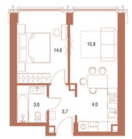 Планировка однокомнатной(квартира) площадью 40.3 квадратных метров в “ЖК Symphony 34 (Симфония 34)”