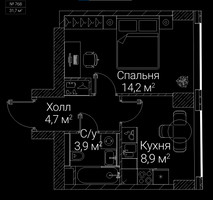 Планировка однокомнатной(квартира) площадью 31.7 квадратных метров в “ЖК СЕЗАР БУДУЩЕЕ”
