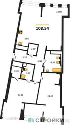 Планировка двухкомнатной(квартира) площадью 107 квадратных метров в ЖК “ЖК Маршал”