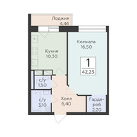 Планировка однокомнатной(квартира) площадью 42.23 квадратных метров в “ЖК Малаховский”