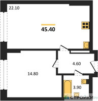 Планировка однокомнатной(квартира) площадью 45.4 квадратных метров в “ЖК МАРК”
