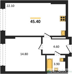 Планировка однокомнатной(квартира) площадью 45.4 квадратных метров в ЖК “ЖК МАРК”