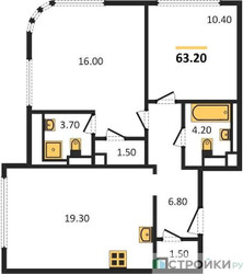 Планировка двухкомнатной(квартира) площадью 63.2 квадратных метров в ЖК “ЖК Нагатино Ай-Лэнд”