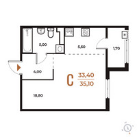 Планировка студии(квартира) площадью 35.1 квадратных метров в “ЖК Новое Летово”