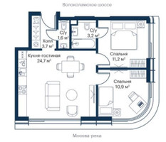 Планировка двухкомнатной(квартира) площадью 54.11 квадратных метров в “ЖК City bay (Сити Бэй)”