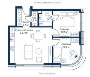 Планировка двухкомнатной(квартира) площадью 54.11 квадратных метров в ЖК “ЖК City bay (Сити Бэй)”