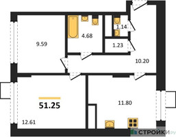 Планировка двухкомнатной(квартира) площадью 51.25 квадратных метров в “ЖК Новотомилино”