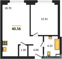Планировка однокомнатной(квартира) площадью 40.56 квадратных метров в ЖК “ЖК Гранд Фили”