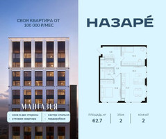 Планировка двухкомнатной(квартира) площадью 62.7 квадратных метров в “ЖК НАЗАРÉ (Мангазея в Богородском)”