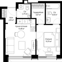 Планировка однокомнатной(квартира) площадью 39.76 квадратных метров в “ЖК Сити Бэй”