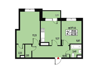 Планировка двухкомнатной(квартира) площадью 56 квадратных метров в ЖК “ЖК Борисоглебское”