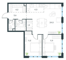 Планировка трехкомнатной(квартира) площадью 68.1 квадратных метров в ЖК “ЖК Level Южнопортовая”
