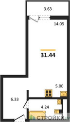 Планировка студии(квартира) площадью 31.44 квадратных метров в ЖК “ЖК Riga Hills (Рига Хиллс)”