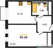 Планировка однокомнатной(квартира) площадью 35.16 квадратных метров в “ЖК Рублевский Квартал”