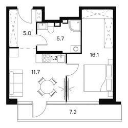Планировка двухкомнатной(апартаменты) площадью 46.9 квадратных метров в ЖК “ЖК Аквилон Signal (Аквилон Сигнал)”