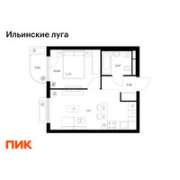 Планировка однокомнатной(квартира) площадью 34.85 квадратных метров в “ЖК Ильинские луга”