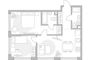 Планировка трехкомнатной(квартира) площадью 59.87 квадратных метров в ЖК “ЖК Мневники от Гранель”