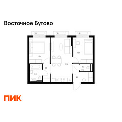 Планировка двухкомнатной(квартира) площадью 51.4 квадратных метров в ЖК “ЖК Восточное Бутово”
