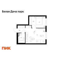 Планировка однокомнатной(квартира) площадью 36.9 квадратных метров в ЖК “ЖК Белая Дача парк”