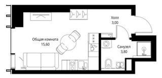 Планировка студии(квартира) площадью 22.4 квадратных метров в “ЖК Veer (Веер)”