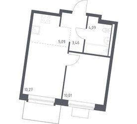 Планировка однокомнатной(квартира) площадью 32.92 квадратных метров в ЖК “ЖК Квартал Западный”