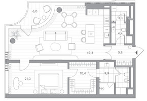 Планировка 4+ комнатной(квартира) площадью 106.3 квадратных метров в “Клубный дом PHANTOM (Фантом)”