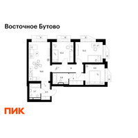 Планировка трехкомнатной(квартира) площадью 73.9 квадратных метров в “ЖК Восточное Бутово”