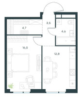 Планировка однокомнатной(квартира) площадью 42.1 квадратных метров в “Level Войковская”