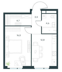 Планировка однокомнатной(квартира) площадью 42.1 квадратных метров в ЖК “Level Войковская”