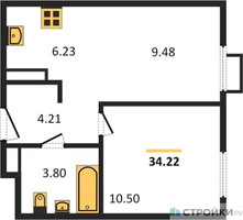 Планировка однокомнатной(квартира) площадью 34.22 квадратных метров в “ЖК Пятницкие луга”
