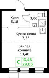 Планировка студии(квартира) площадью 29.05 квадратных метров в ЖК “ЖК КИТ 2”