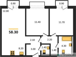Планировка двухкомнатной(квартира) площадью 58.3 квадратных метров в “ЖК Равновесие”