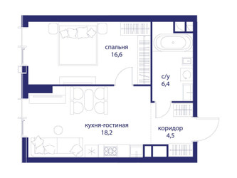 Планировка однокомнатной(квартира) площадью 45.7 квадратных метров в ЖК “ЖК Событие”