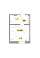 Планировка однокомнатной(квартира) площадью 24.08 квадратных метров в “ЖК Радость (Радумля Парк)”