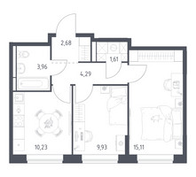 Планировка двухкомнатной(квартира) площадью 47.81 квадратных метров в “ЖК Богдановский Лес”