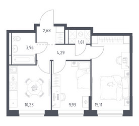 Планировка двухкомнатной(квартира) площадью 47.81 квадратных метров в ЖК “ЖК Богдановский Лес”