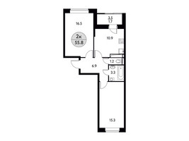 Планировка двухкомнатной(квартира) площадью 55.8 квадратных метров в “ЖК Солнечная долина (Щёлково)”