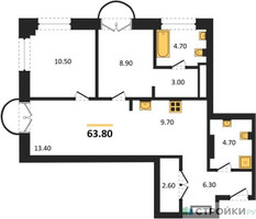 Планировка двухкомнатной(квартира) площадью 63.8 квадратных метров в “ЖК Новые смыслы”