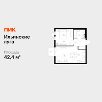 Планировка однокомнатной(квартира) площадью 42.4 квадратных метров в “ЖК Ильинские луга”