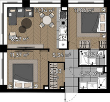 Планировка двухкомнатной(квартира) площадью 56.8 квадратных метров в “ЖК Квартал Серебряный бор”