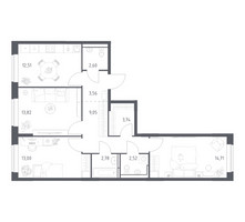 Планировка трехкомнатной(квартира) площадью 78.29 квадратных метров в “ЖК Богдановский Лес”