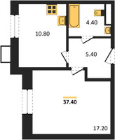 Планировка однокомнатной(квартира) площадью 37.4 квадратных метров в “ЖК Парк Легенд 2”