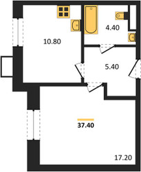 Планировка однокомнатной(квартира) площадью 37.4 квадратных метров в ЖК “ЖК Парк Легенд 2”