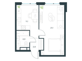 Планировка однокомнатной(квартира) площадью 39 квадратных метров в “ЖК Level Мичуринский”