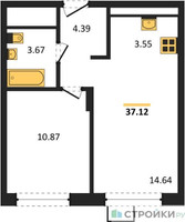 Планировка однокомнатной(квартира) площадью 37.12 квадратных метров в “ЖК Новоград Павлино”