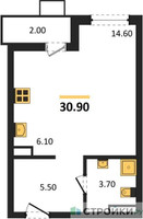 Планировка студии(квартира) площадью 30.9 квадратных метров в “ЖК Деснаречье”