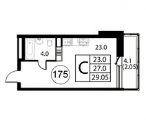 Планировка студии(квартира) площадью 29.1 квадратных метров в “ЖК Космос”