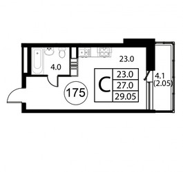 Планировка студии(квартира) площадью 29.1 квадратных метров в ЖК “ЖК Космос”